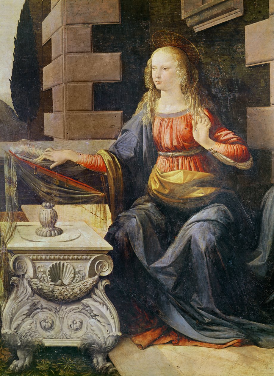 Die Verkündigung (Detail) der Jungfrau Maria von Leonardo da Vinci