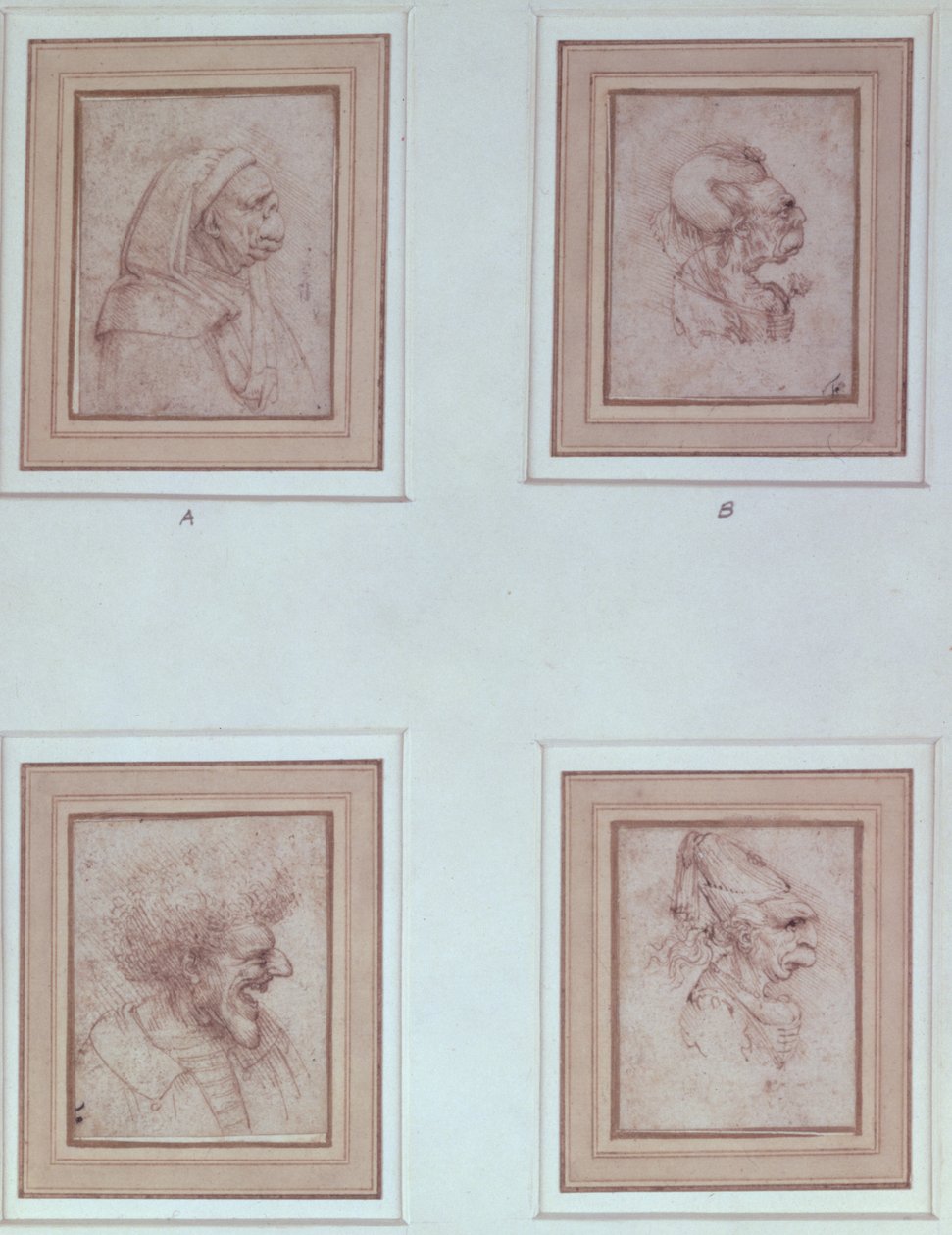 Vier Karikaturen von Leonardo da Vinci