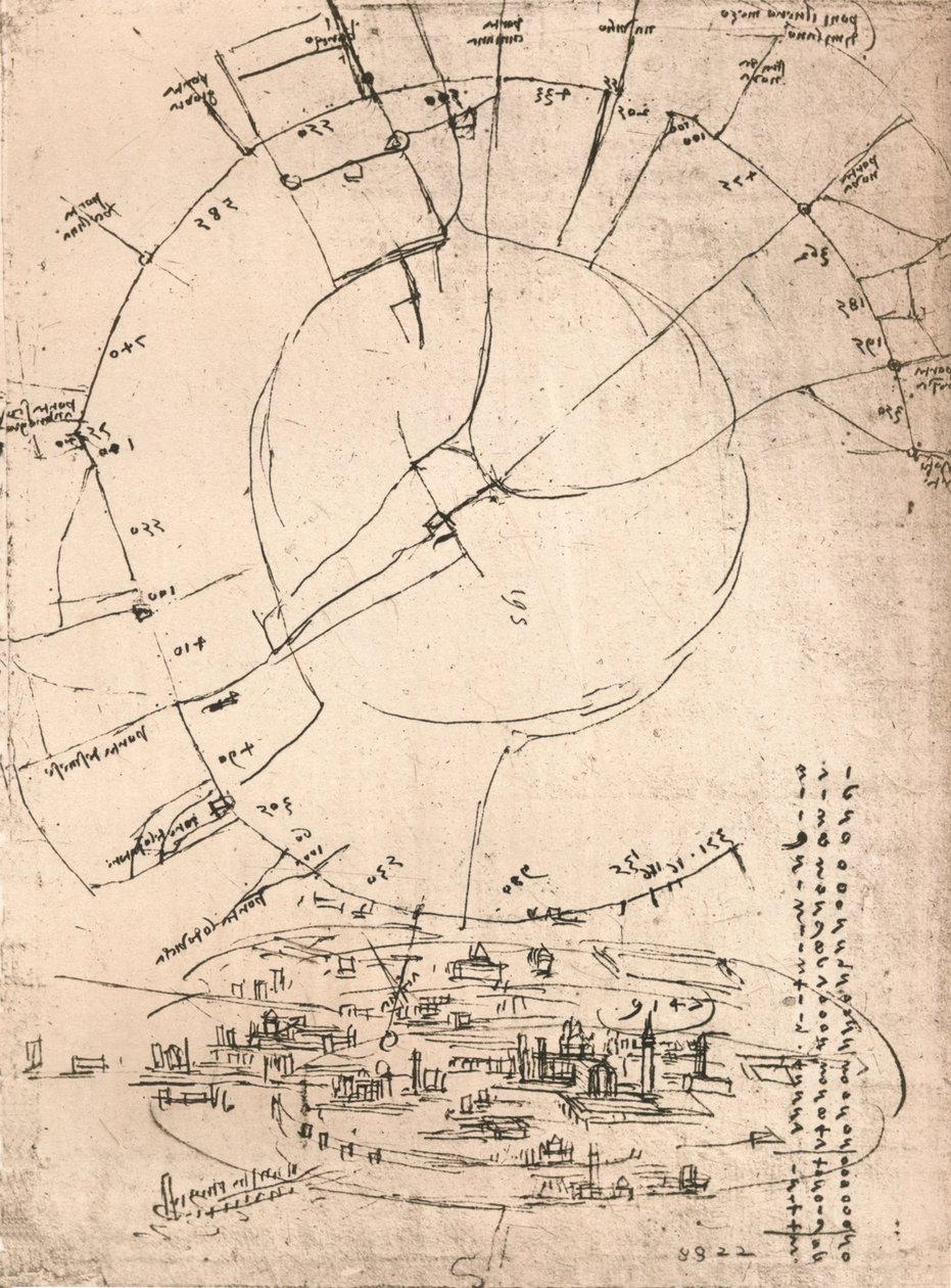 Skizzenkarte von Mailand, ca. 1472-1519, 1883 von Leonardo da Vinci