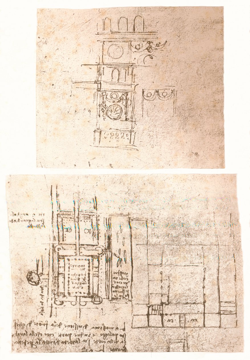 Zwei Architekturzeichnungen, um 1472-1519, 1883 von Leonardo da Vinci