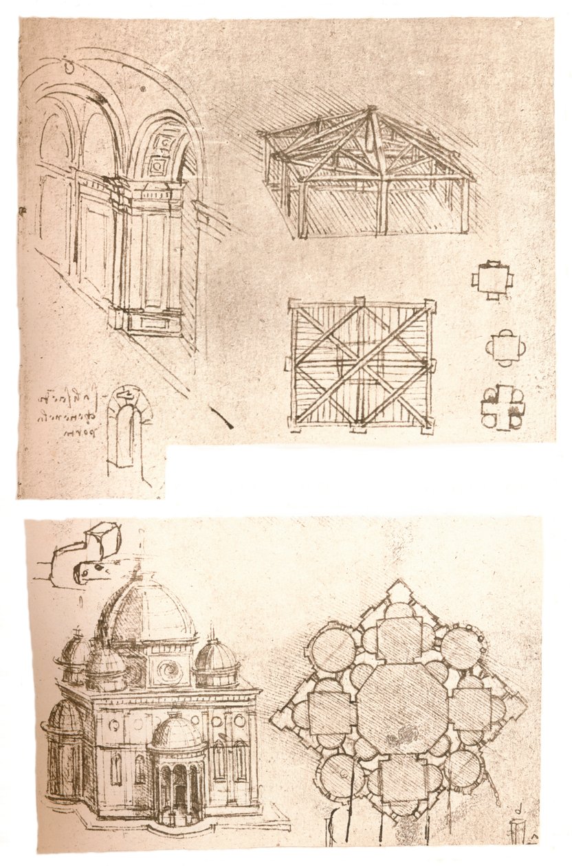 Zwei architektonische Zeichnungen, um 1472-1519, 1883 von Leonardo da Vinci