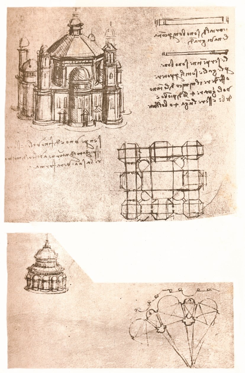 Zwei Zeichnungen von Kirchen, ca. 1472-ca. 1519 1883 von Leonardo da Vinci