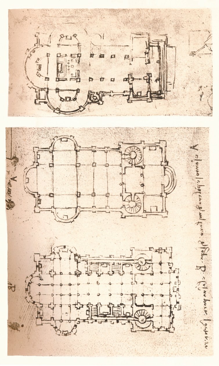 Zwei Pläne von Kirchen von Leonardo da Vinci