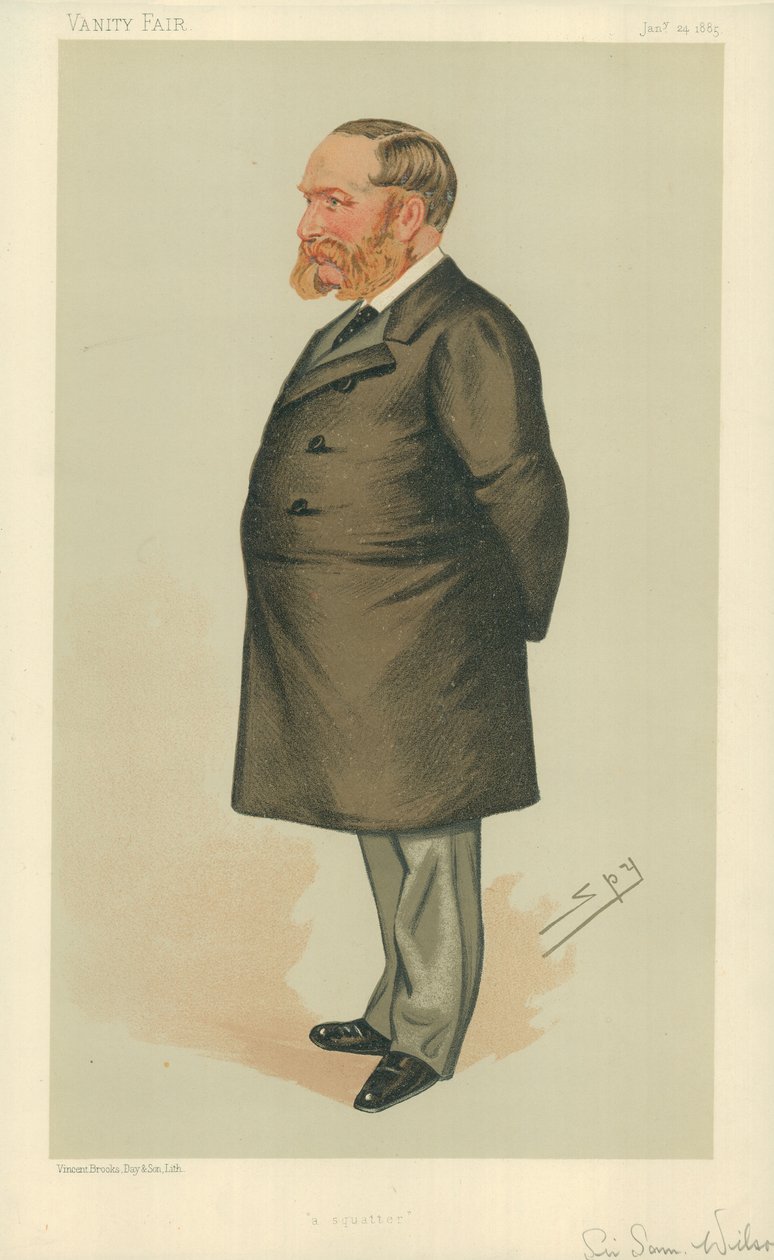 Sir Samuel Wilson, Ein Squatter, 24. Januar 1885, Vanity Fair Karikatur von Leslie Matthew Ward