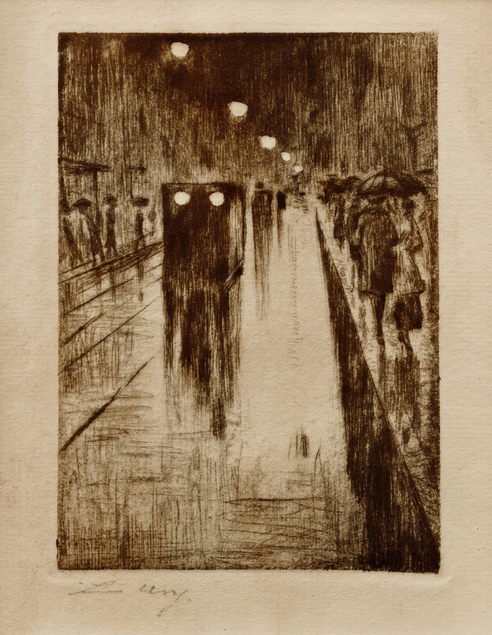Leipziger Straße im Regen von Lesser Ury