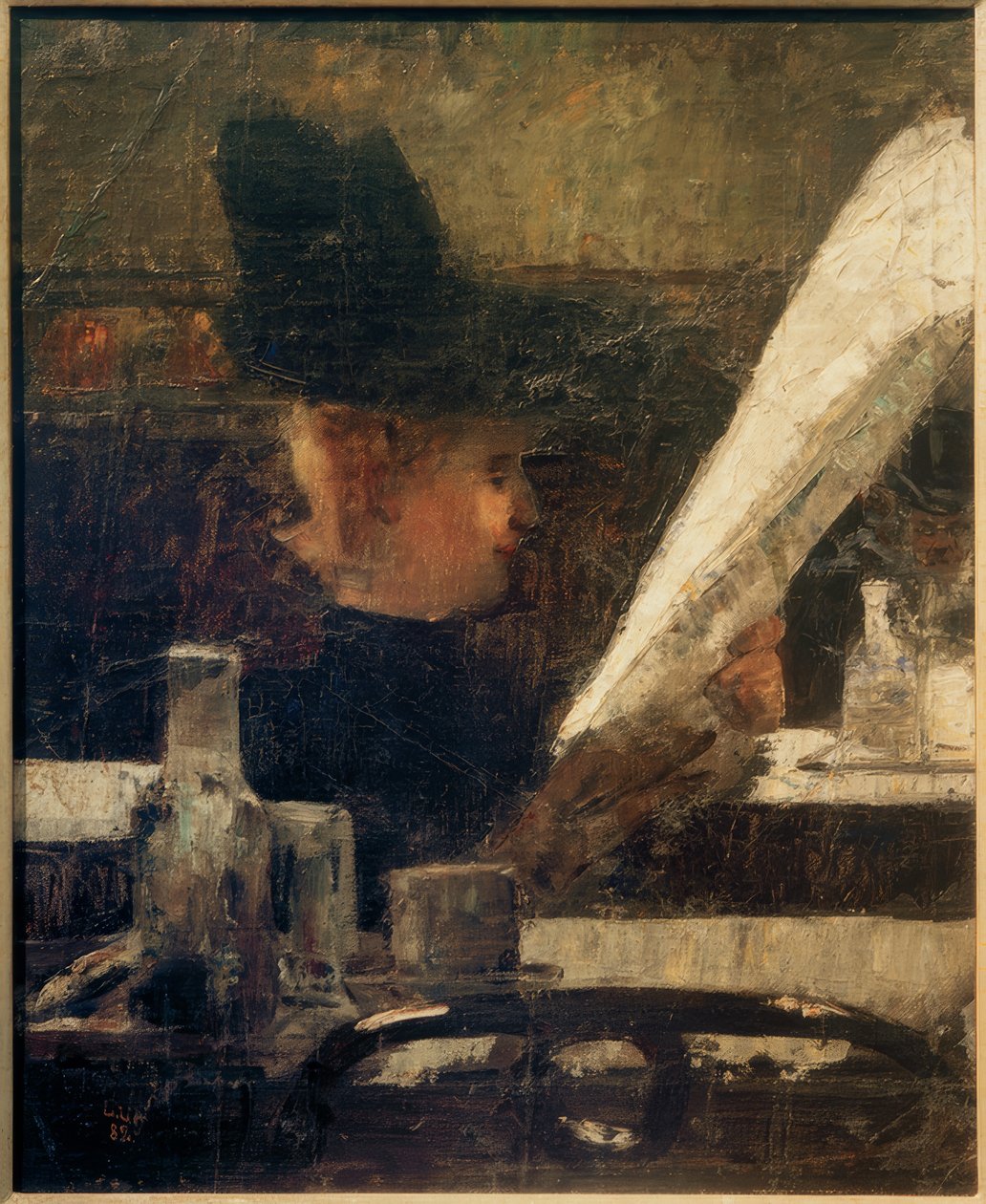 Zeitungsleserin im Café von Lesser Ury