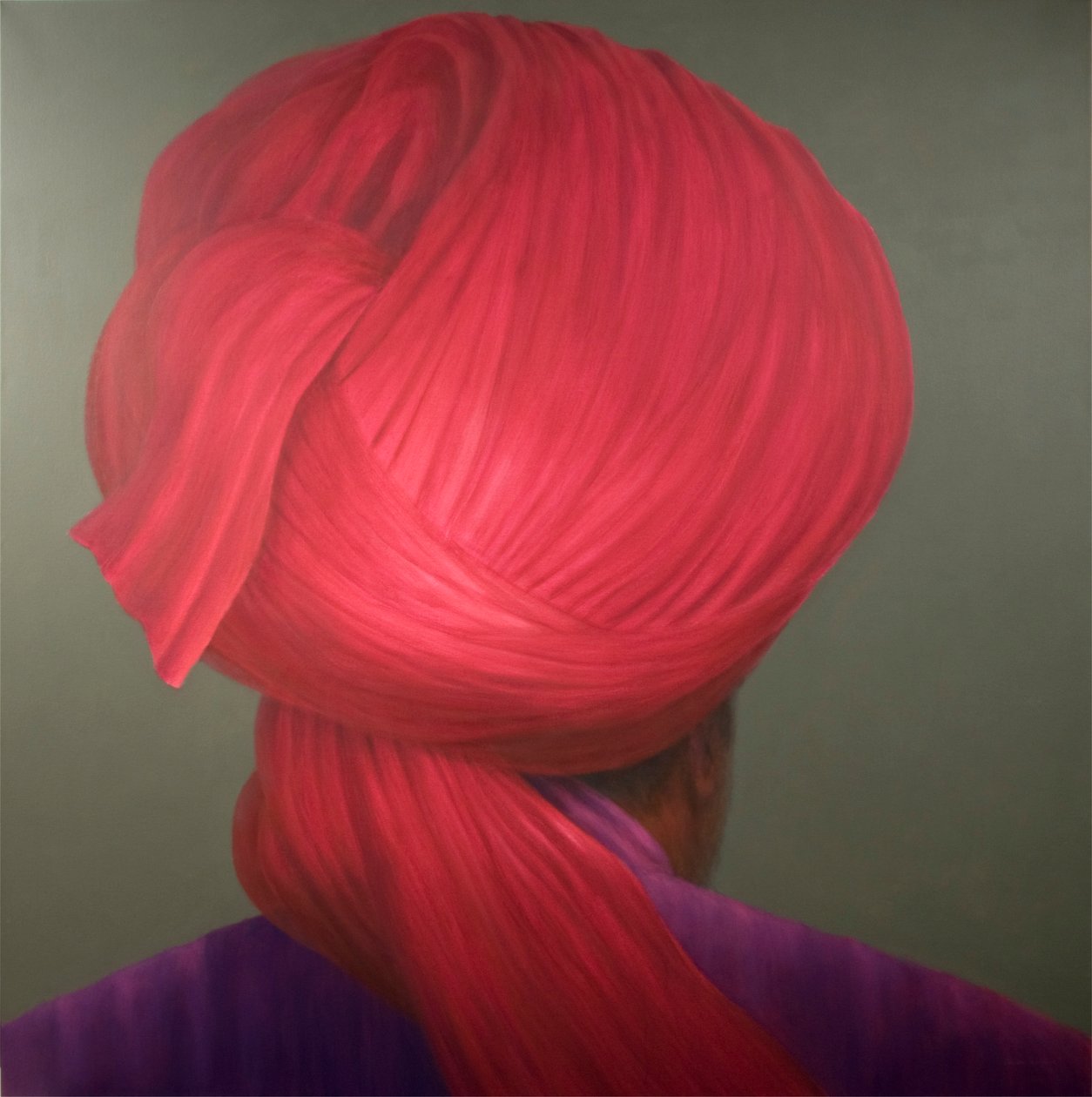 Roter Turban, Lila Mantel von Lincoln Seligman