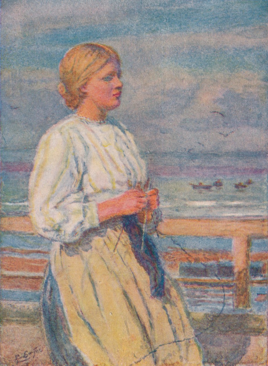 Mädchen beim Stricken, um 1917, 1919 von Lionel Percy Smythe
