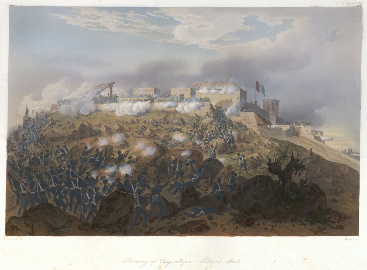 Erstürmung von Chapultepec – Pillows Angriff (13. September 1847) im Mexikanisch-Amerikanischen Krieg von Lithograph by Adolphe Jean Baptiste Bayot