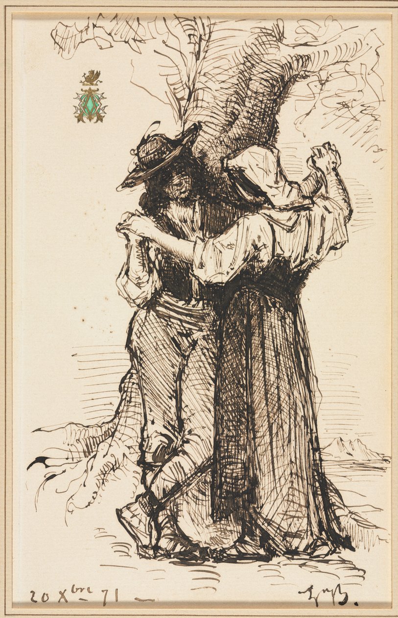 Paar, das unter einem Baum flirtet von Léon Bonnat