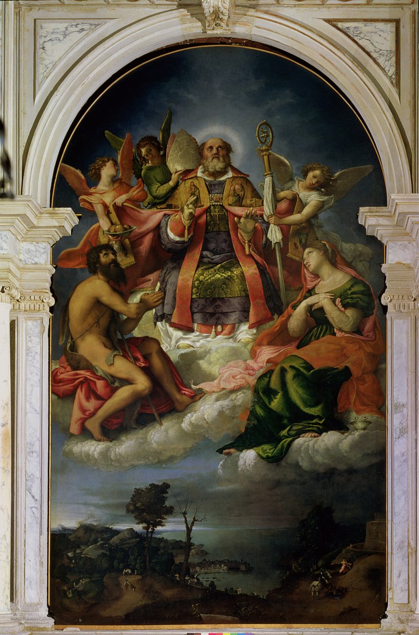 St. Nikolaus in Herrlichkeit mit Heiligen von Lorenzo Lotto