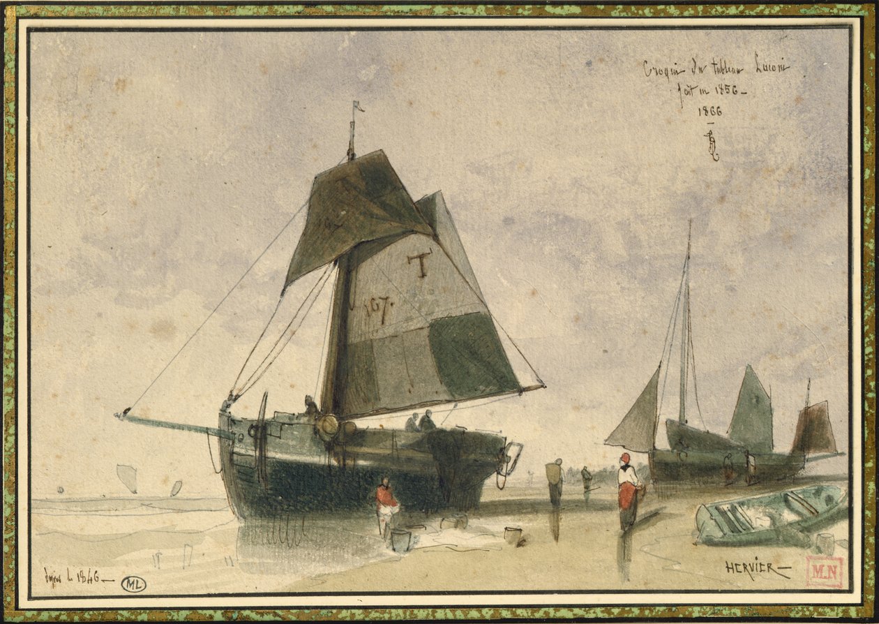 Zwei Fischerboote, 1856 von Louis Adolphe Hervier