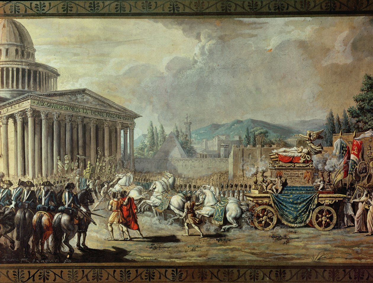 Die Überführung der sterblichen Überreste von Voltaire (1694-1778) ins Pantheon in Paris am 10. Juli 1791 (Detail) von Louis Jean François Lagrenée