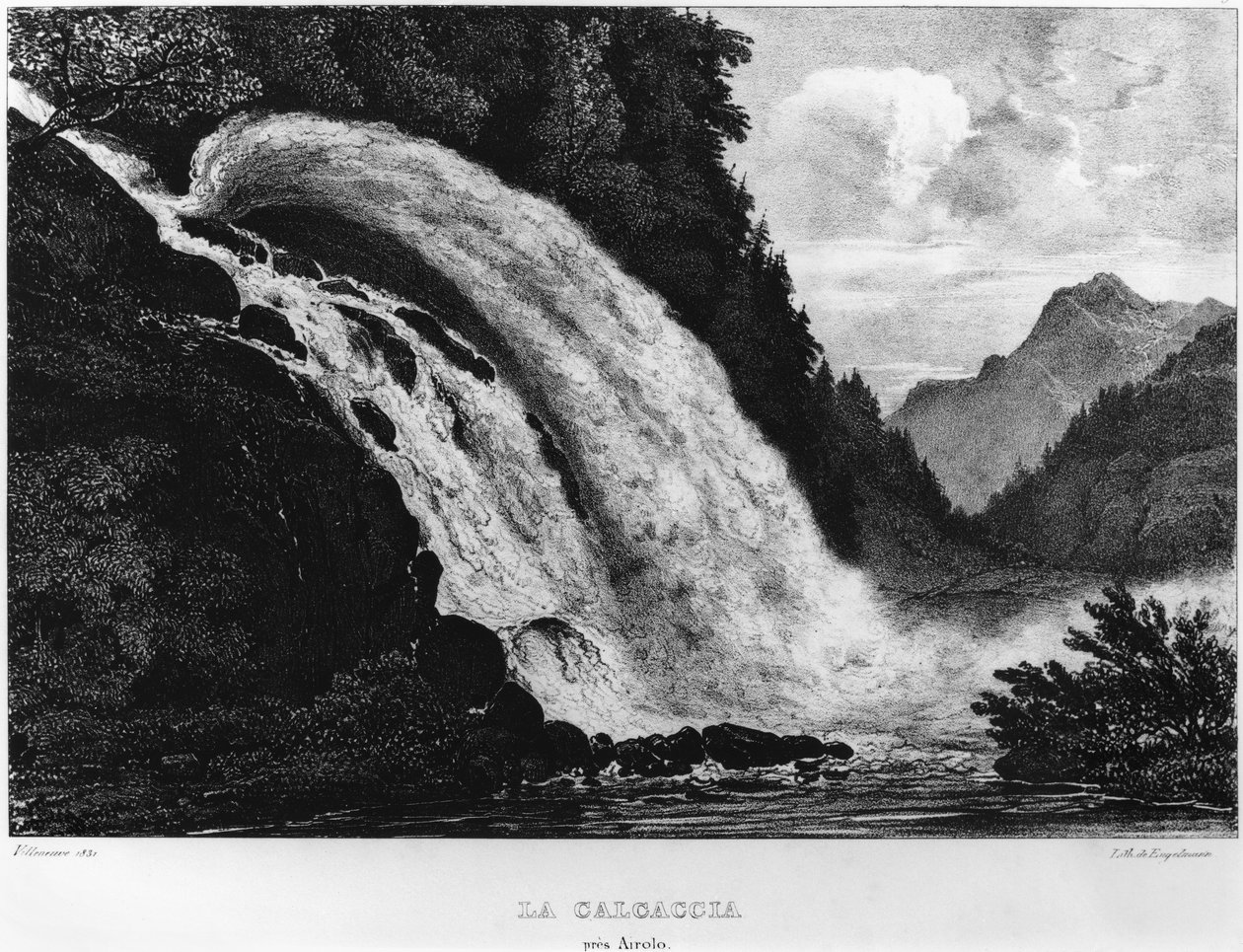 Ansicht des Calcaccia-Wasserfalls, 1831 von Louis Jules Frederic Villeneuve
