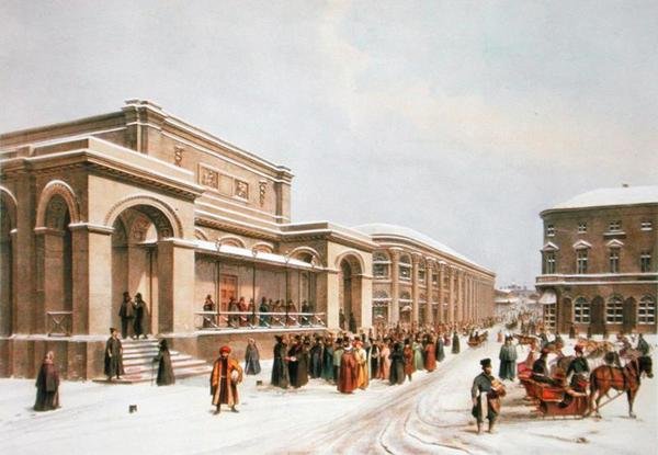 Die neue Börse und die Arkade in Moskau, gedruckt von Lemercier, Paris, 1840er Jahre von Louis Jules after Arnout
