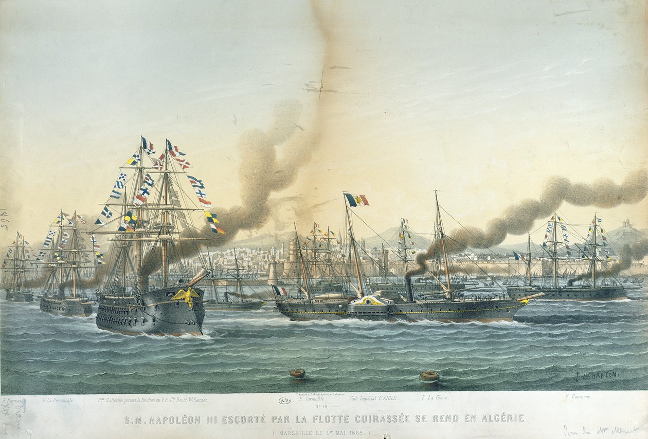Die Ankunft von Napoleon III (1808-73) in Algerien mit einer Eskorte von Kriegsschiffen, 1. Mai 1865 von Louis Le Breton