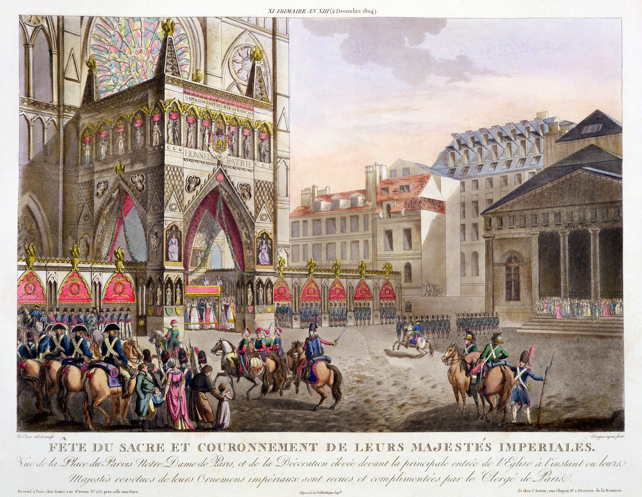 Heiliges Fest und Krönung ihrer Kaiserlichen Majestäten, Ansicht des Place du Parvis Notre Dame, graviert von Dorgez, veröffentlicht 1806 von Louis Le Coeur