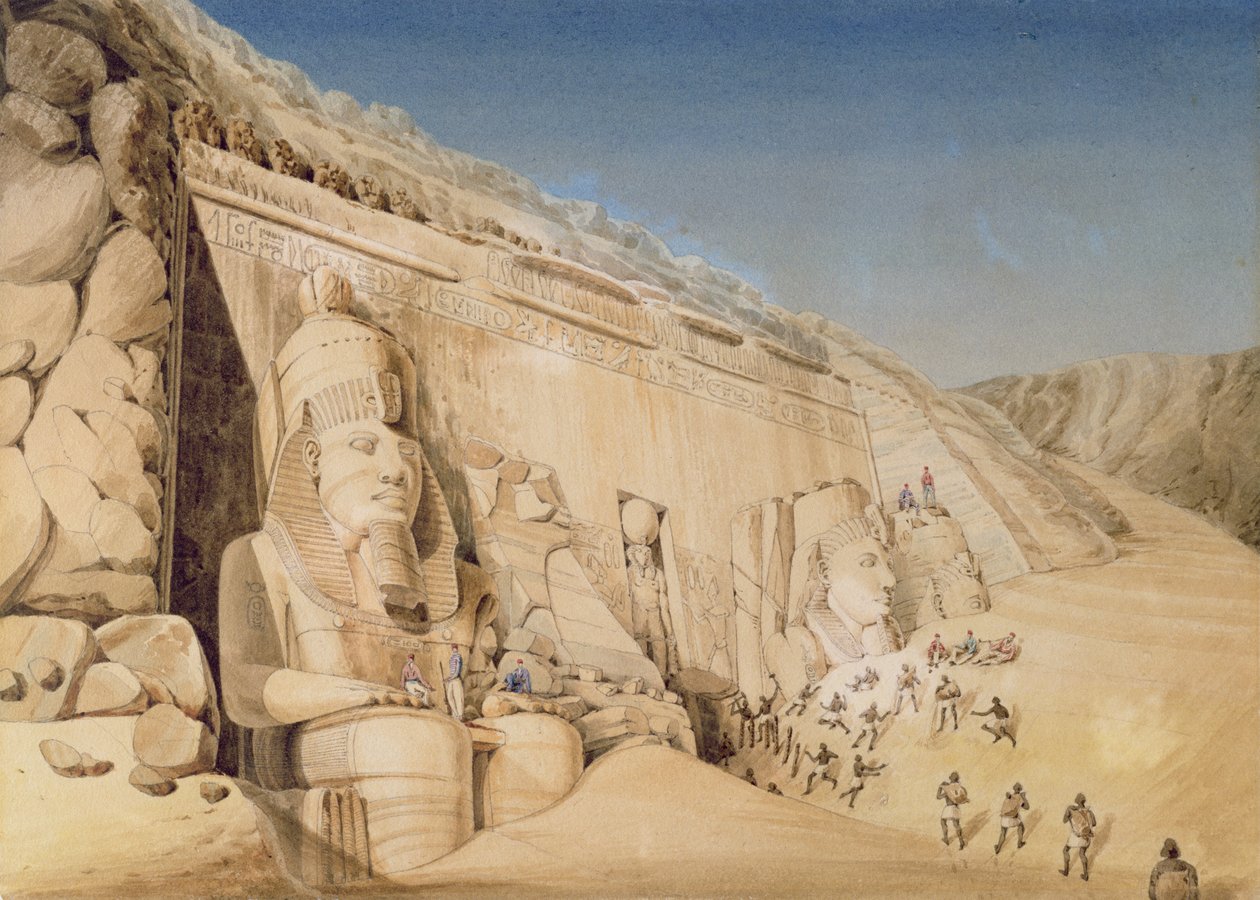 Die Ausgrabung des Großen Tempels von Ramses II., Abu Simbel, 1819 von Louis M.A. Linant de Bellefonds