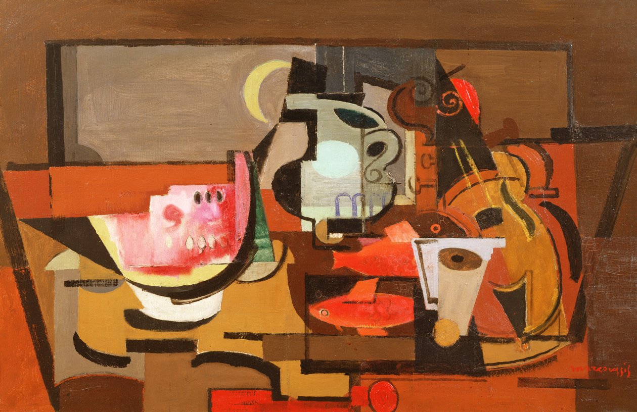 Stillleben mit einer Scheibe Wassermelone von Louis Marcoussis