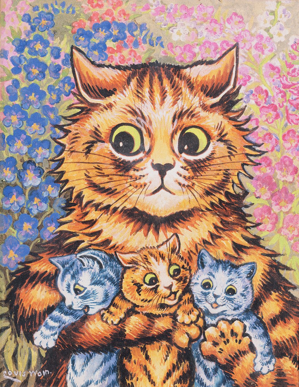 Eine Katze mit ihren Kätzchen von Louis Wain