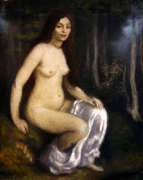 Junge Frau, die in einem Wald sitzt von Louis Anquetin