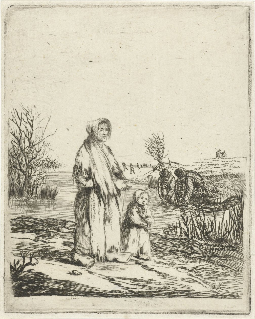 Bettlerin mit Kind an einem Graben von Louis Bernard Coclers