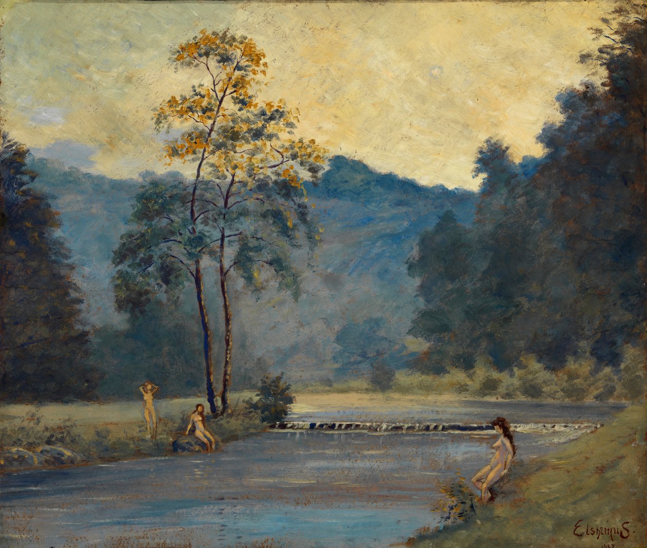 Drei Mädchen und Fluss von Louis Michel Eilshemius