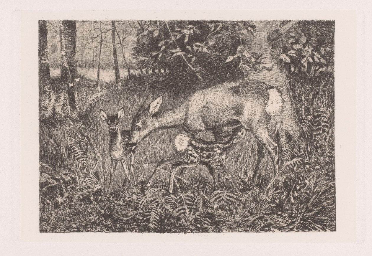 Hirsch mit zwei Jungen von Louis Theodor Lindblohm