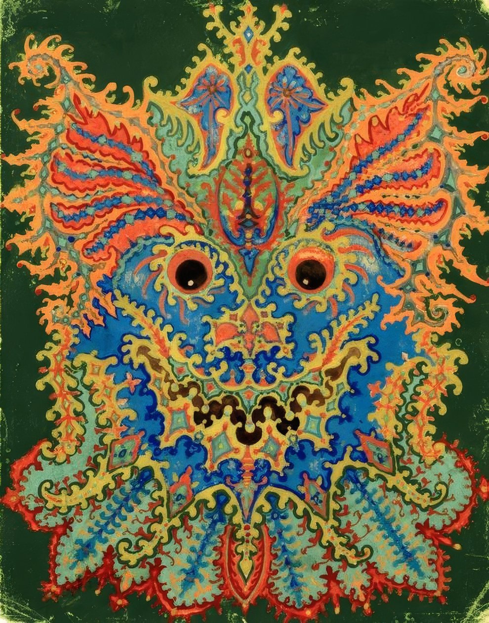 Kaleidoskop-Katzen: Katzenmuster auf Grün von Louis Wain