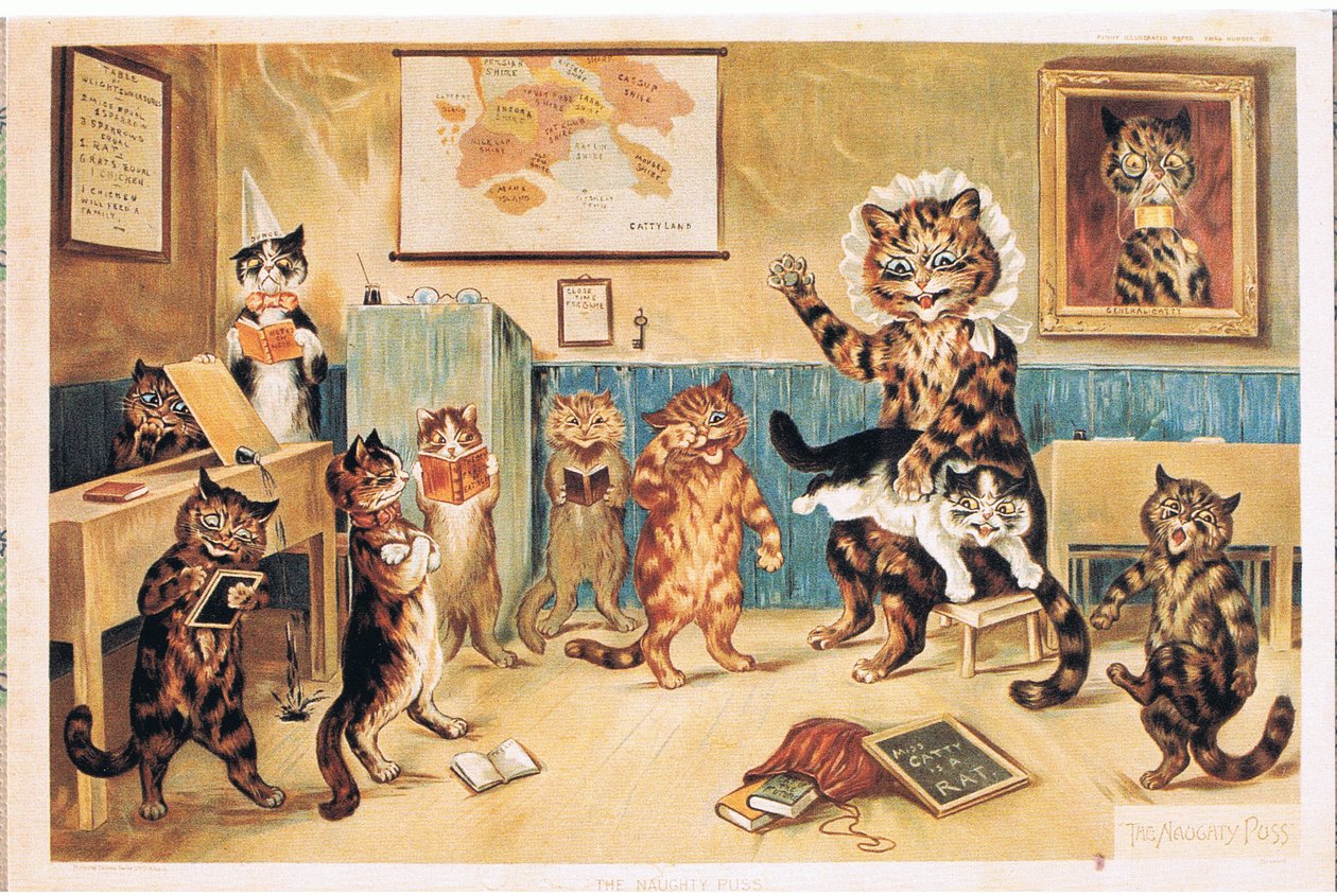 Die freche Katze, Postkarte, 1960er Jahre von Louis Wain