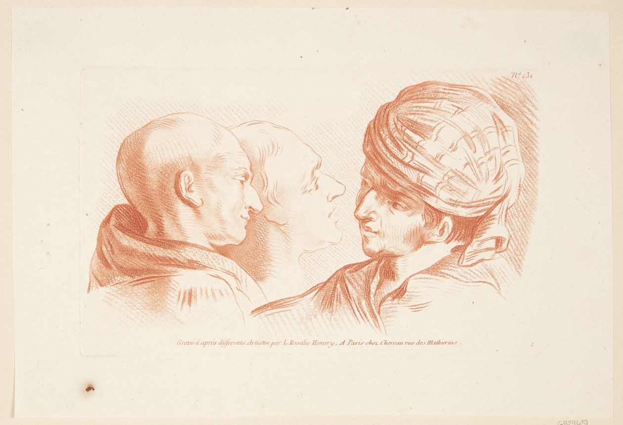 Studie von drei Männerköpfen von Louise Rosalie Hémery