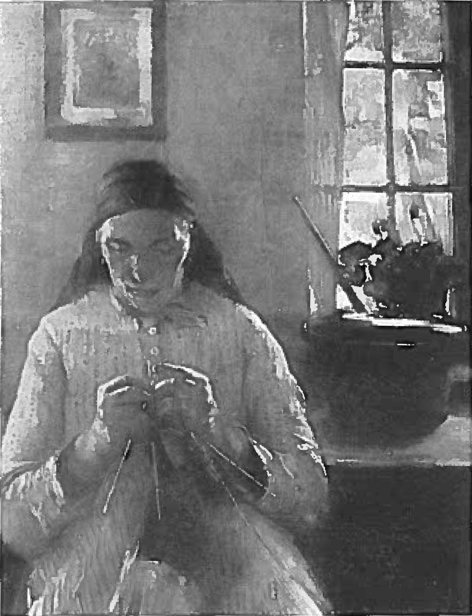 Strickende Frau in Dachau von Lovis Corinth