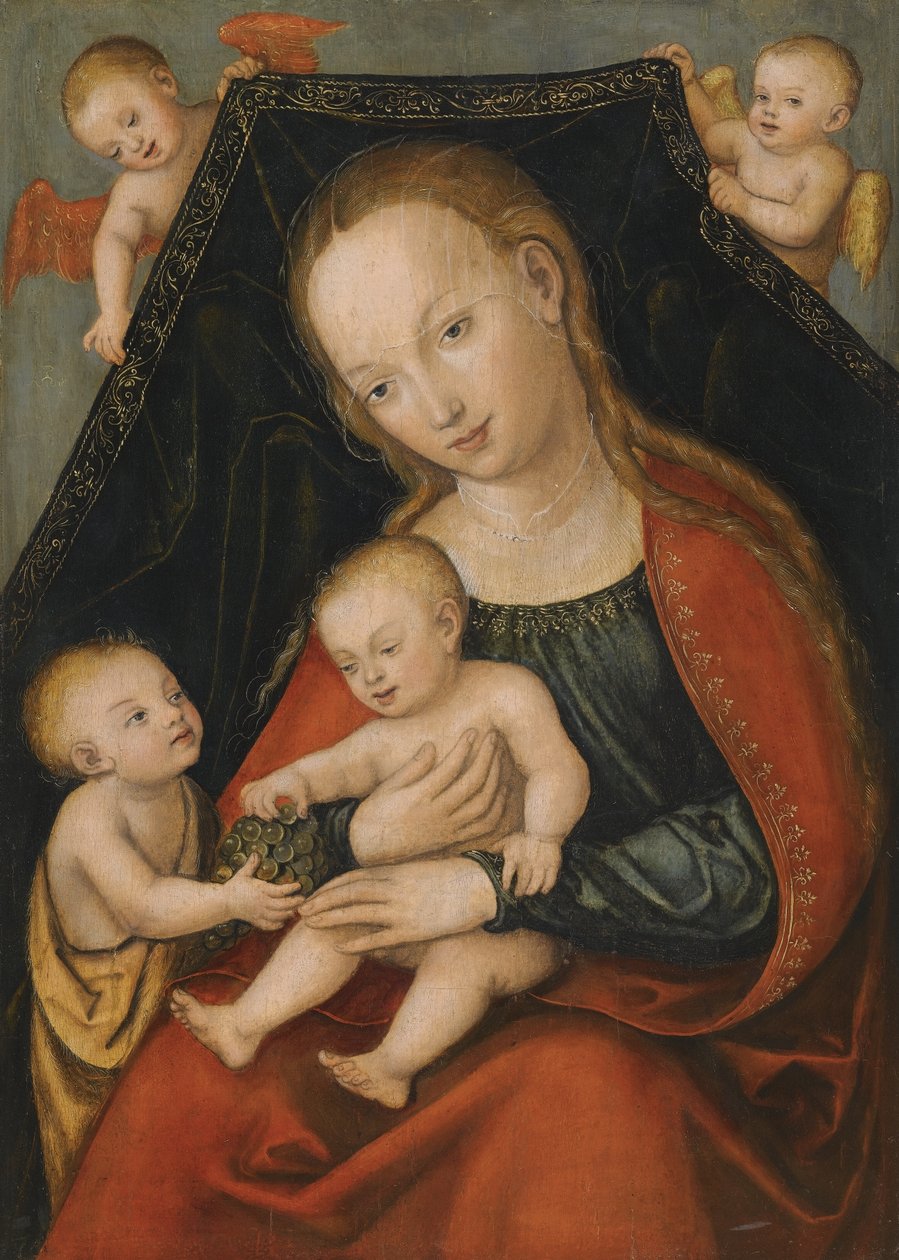 Madonna mit dem Jesuskind, Johannes dem Täufer und zwei Engeln von Lucas Cranach the Elder