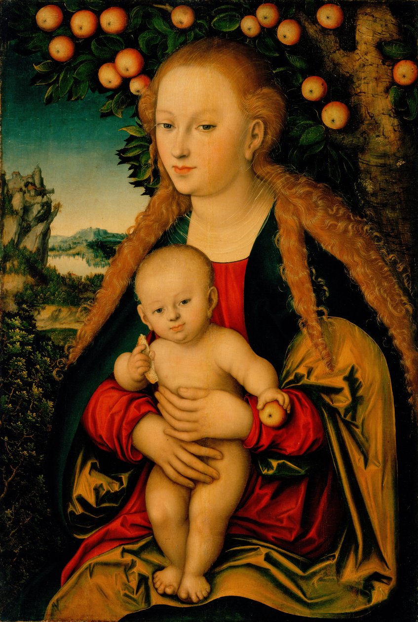 Die Jungfrau und das Kind unter einem Apfelbaum von Lucas Cranach the Elder