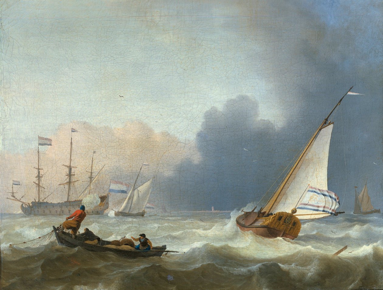 Stürmische See mit einer niederländischen Yacht unter Segel von Ludolf Bakhuizen