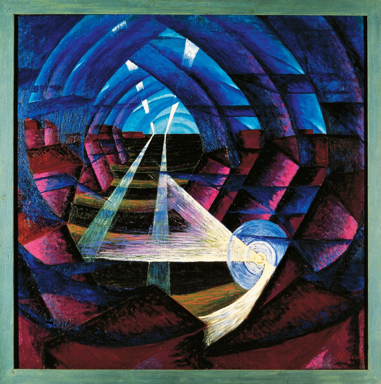Schweiz, Basel, Durchdringung von Häusern+Licht+Himmel von Luigi Russolo