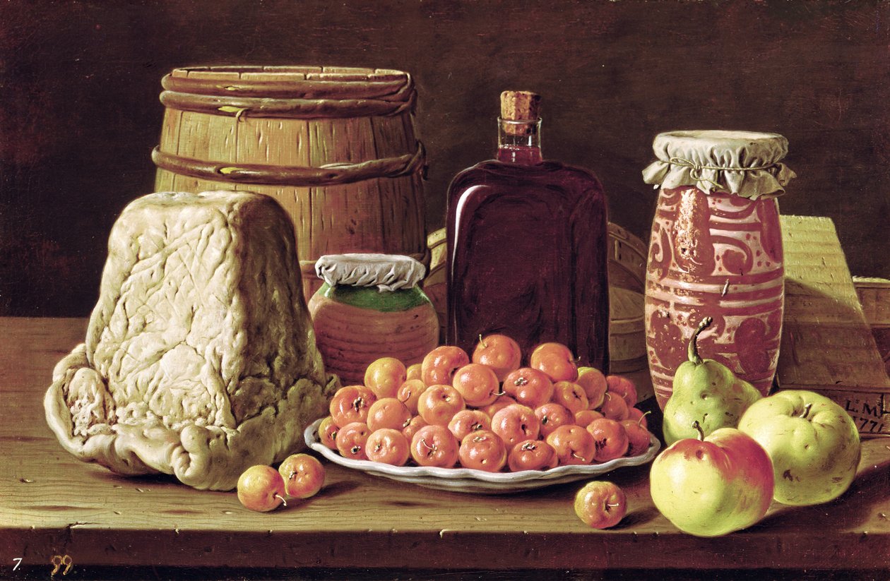 Stillleben mit Obst und Käse von Luis Menendez or Melendez