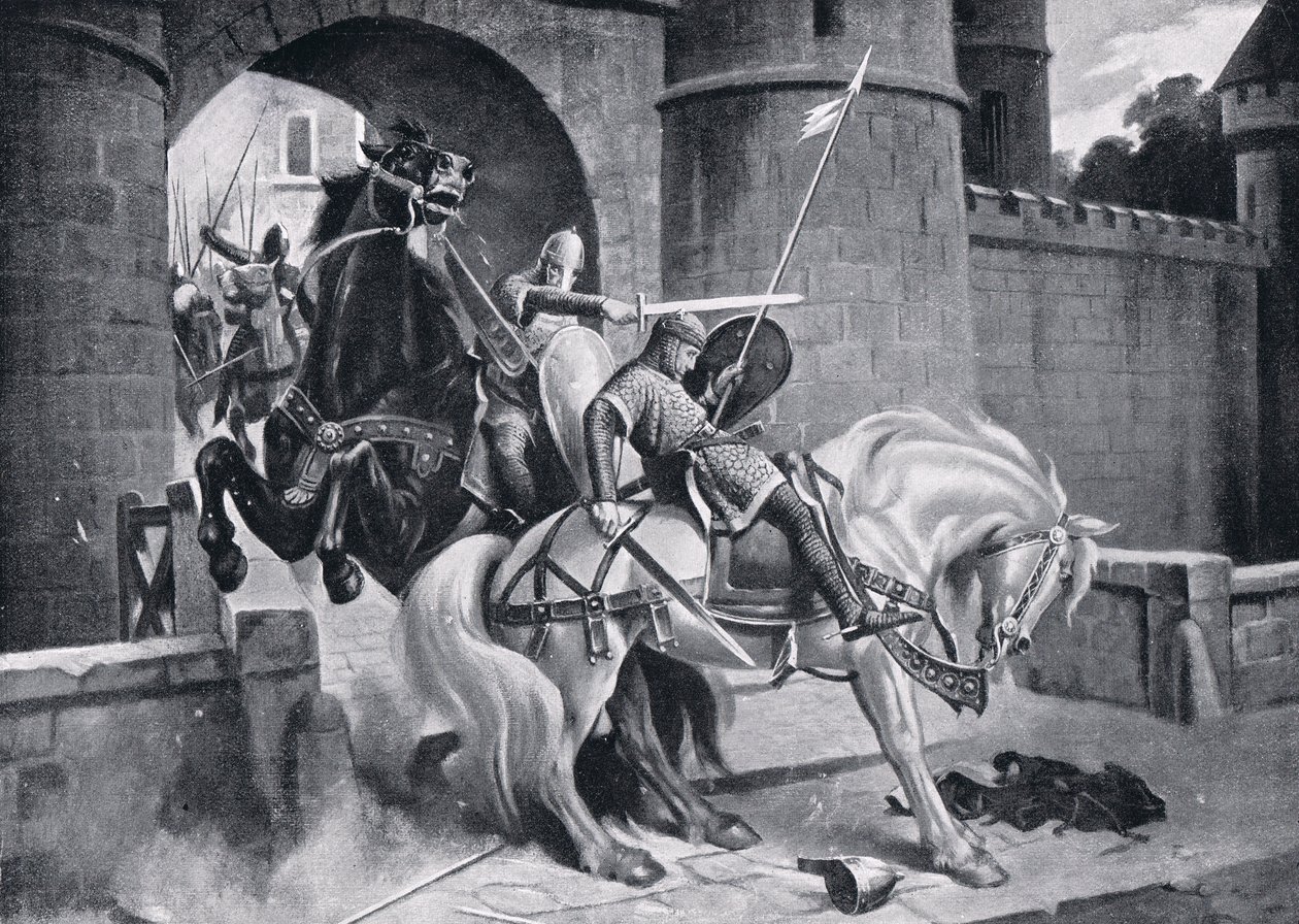 Der Kampf zwischen Wilhelm und Robert bei Gerberoy AD1079, 1920er Jahre von M. Mackinlay