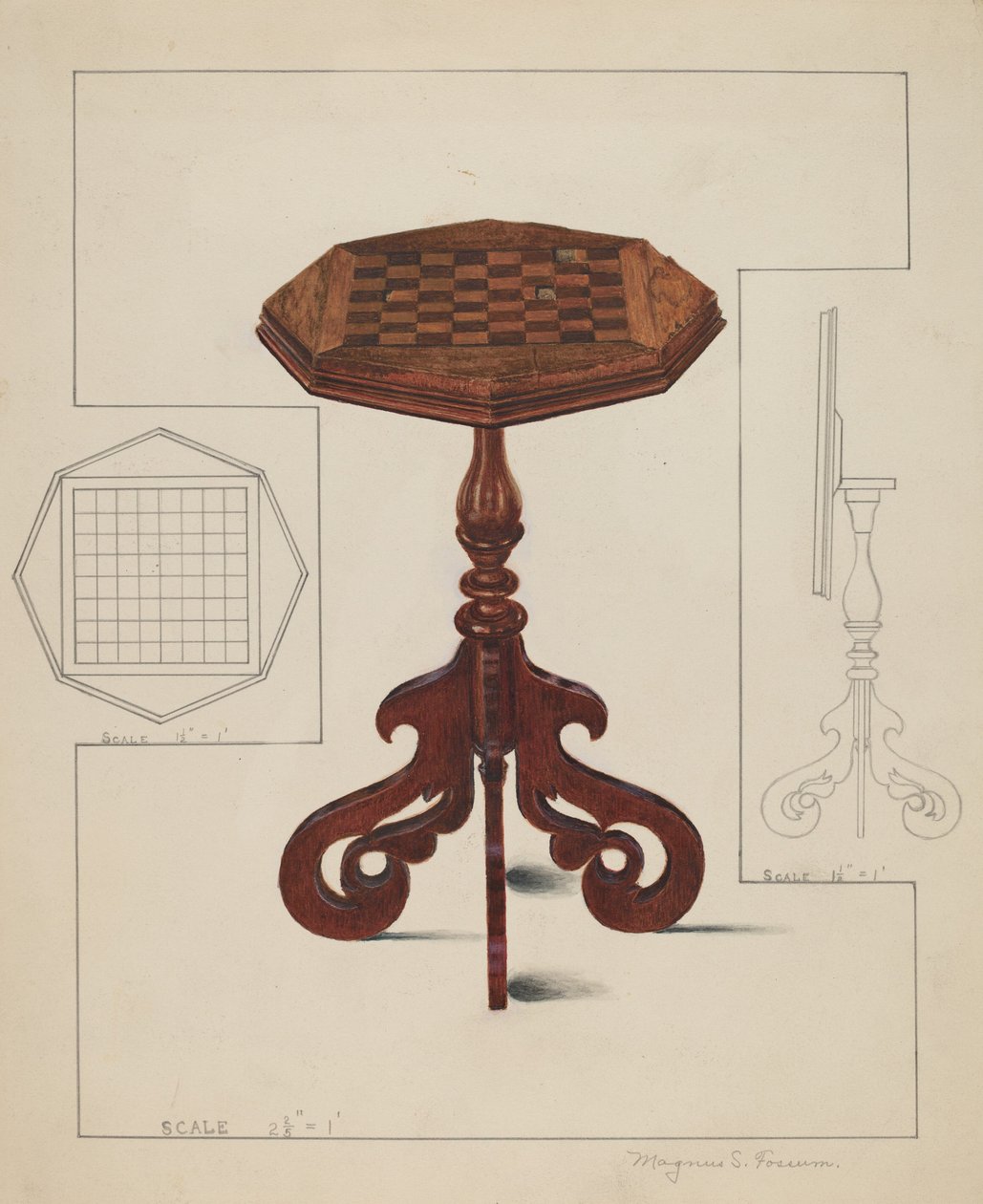 Schachbrett-Tischplatte, ca. 1936 von Magnus S. Fossum