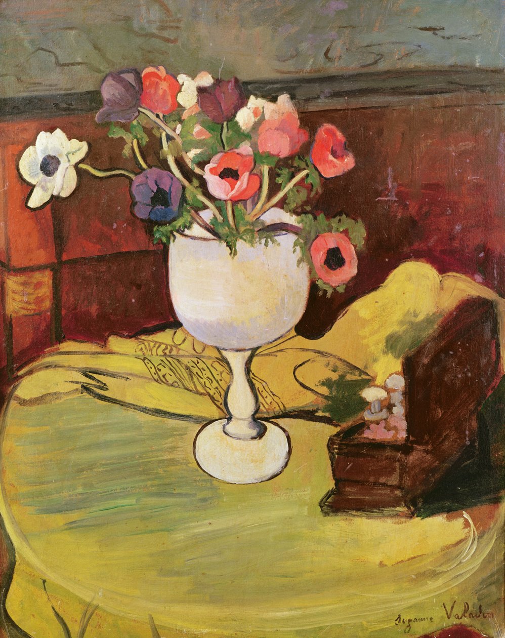 Blumenvase, Anemonen in einem weißen Glas von Marie Clementine (Suzanne) Valadon