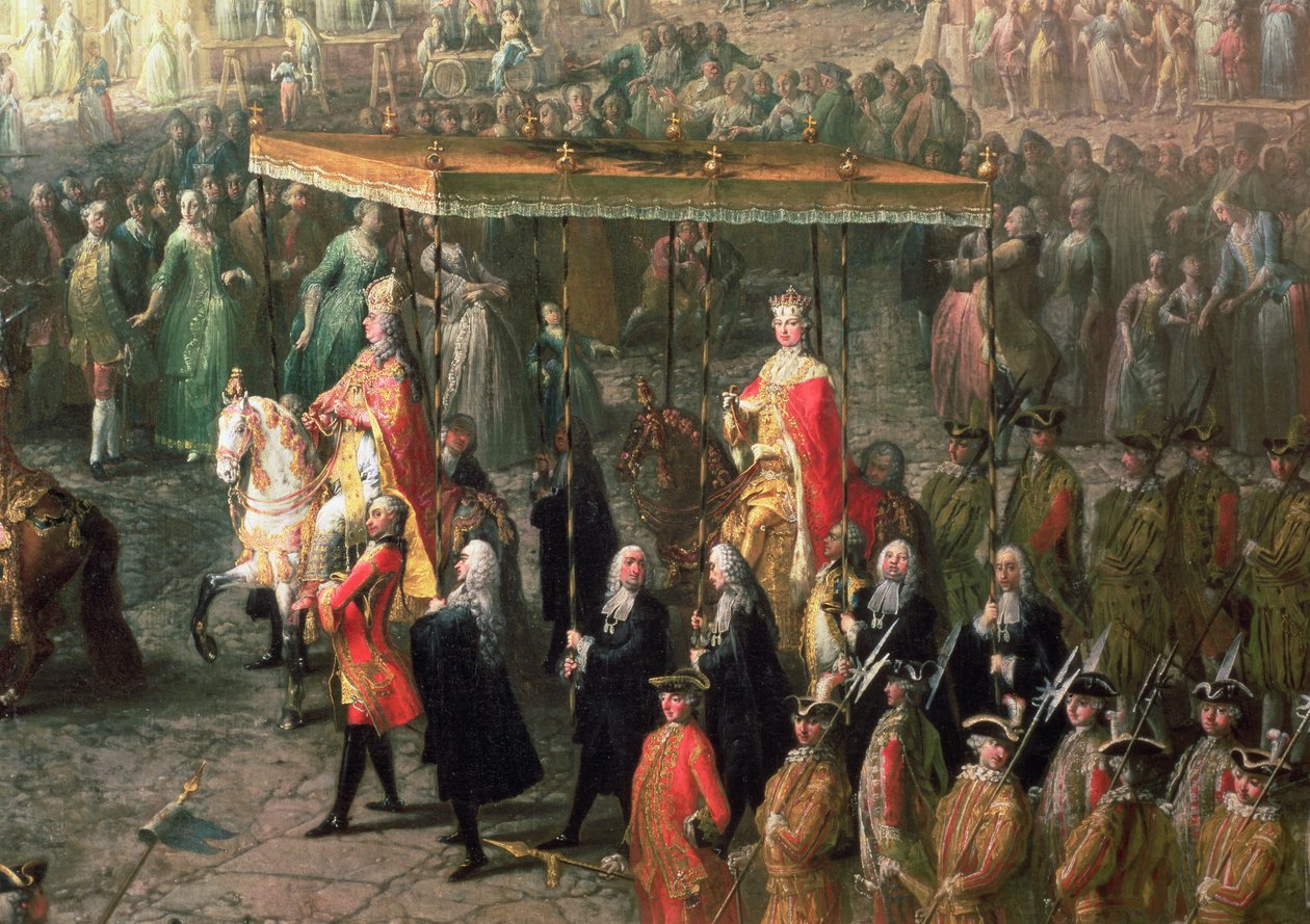 Der Krönungszug von Joseph II. (1741-90), Kaiser von Deutschland, in Romerberg (Detail) von Martin II Mytens or Meytens