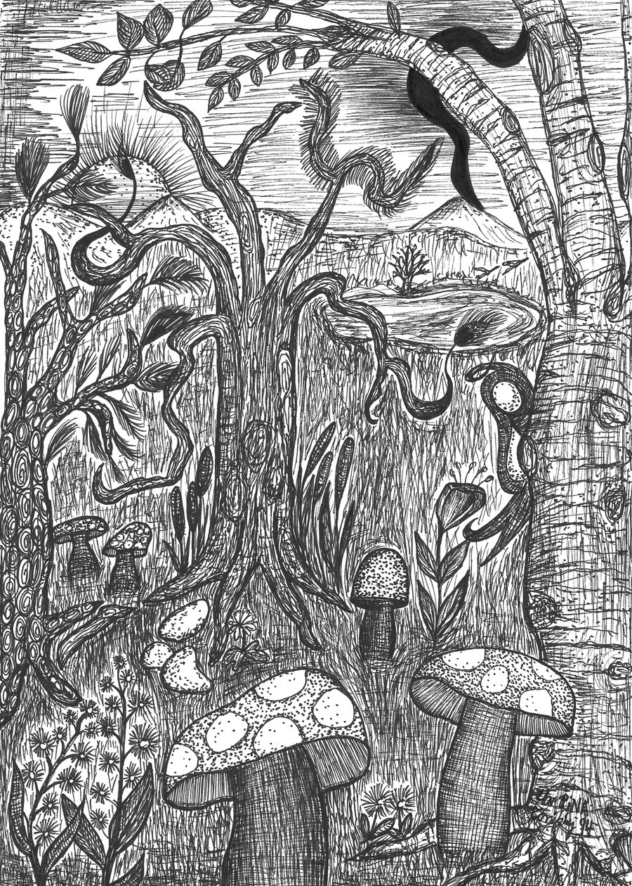 Landschaft mit Pilzen von Martina Konitzky