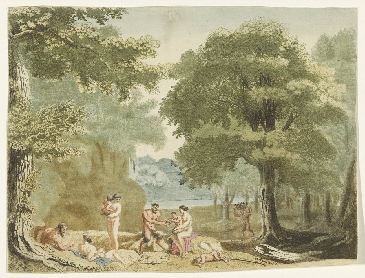 Nymphen und Satyrn in einer Landschaft von Martinus Berkenboom