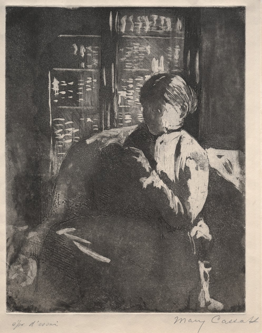 Stricken in der Bibliothek, um 1881 von Mary Cassatt