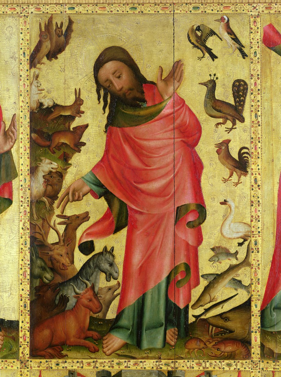 Die Erschaffung der Tiere, Detail vom Grabow-Altar, 1379-83 von Master Bertram of Minden