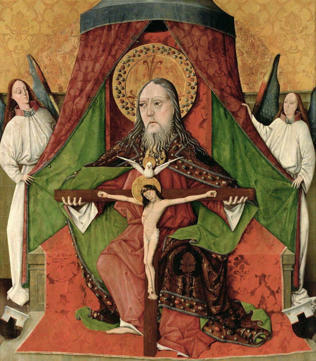 Die Heilige Dreifaltigkeit, zentrales Panel des Hochaltars der Kirche der Heiligen Dreifaltigkeit in Mosóc, 1471 von Master Gh