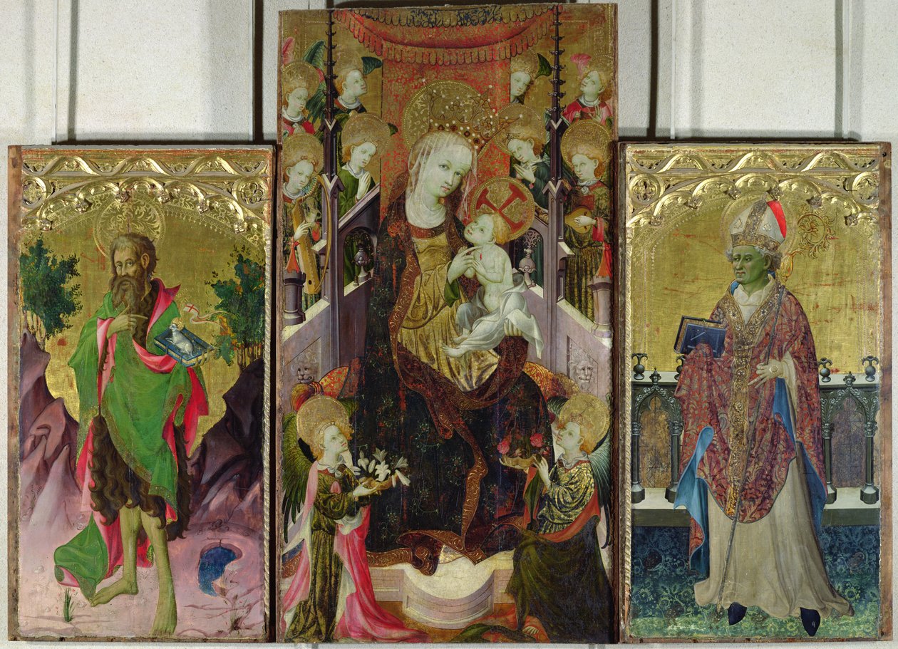 Madonna und Kind auf dem Thron, umgeben von Engeln mit Johannes dem Täufer und Ambrosius von Master of Burgo de Osma