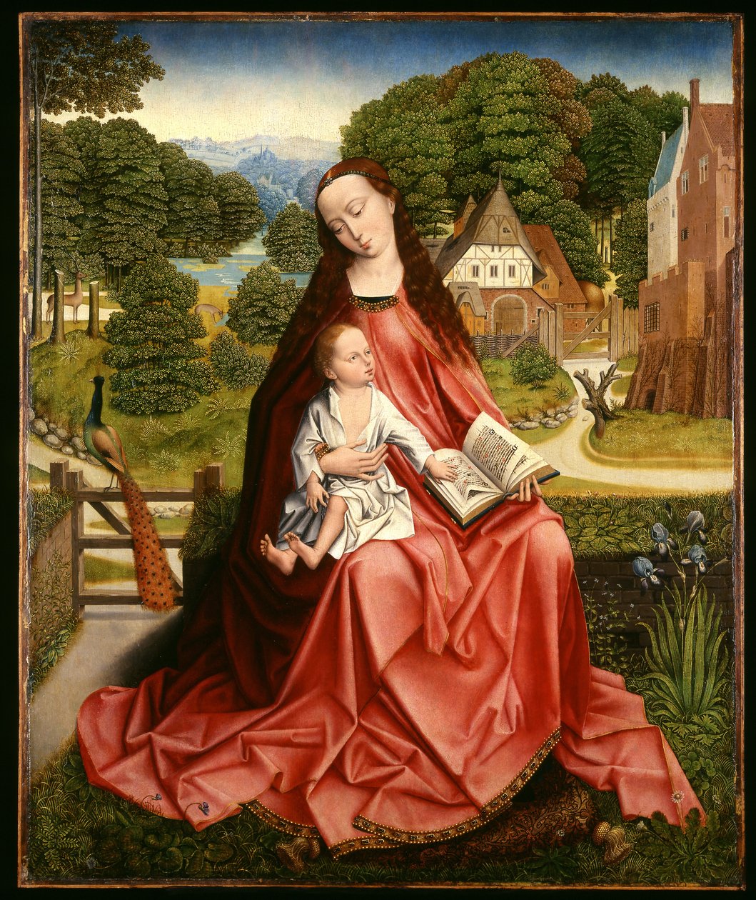 Jungfrau und Kind in einer Landschaft, ca. 1492-98 von Master of the Embroidered Foliage