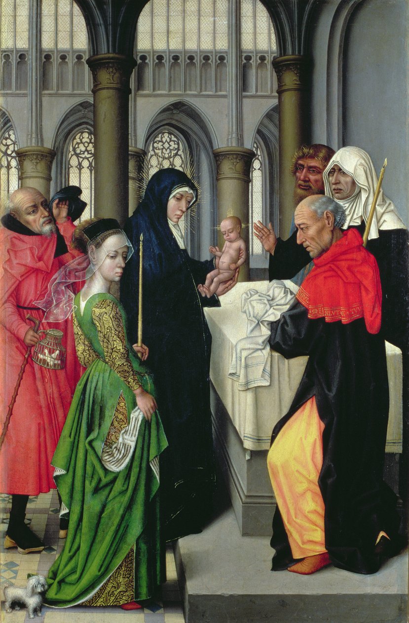 Darstellung im Tempel, linkes Panel eines Diptychons von Master of the Legend of St. Catherine