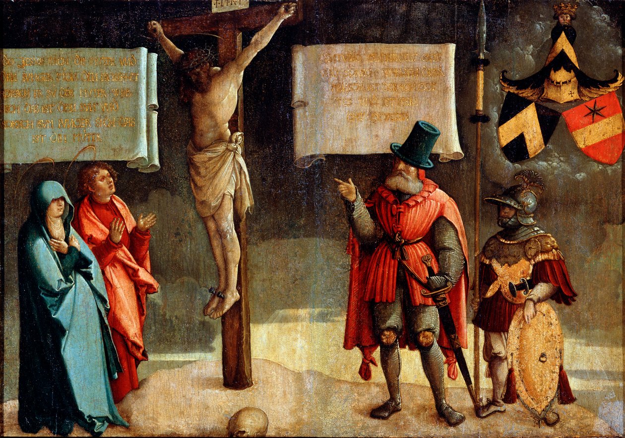Kreuzigung mit Stiftern, 16. Jahrhundert von Master of Messkirch